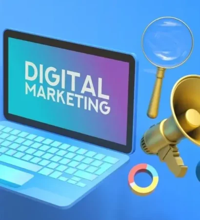 Pantalla de laptop mostrando marketing digital