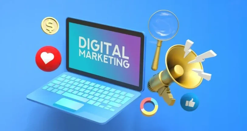 Pantalla de laptop mostrando marketing digital